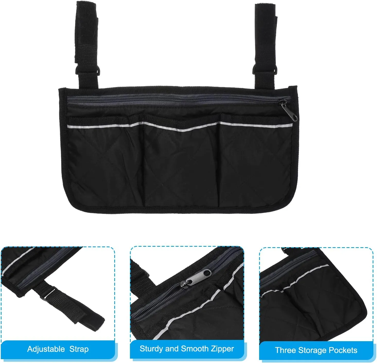 PATIKIL Beach Chair Armrest Bag, Waterproof Beach Chair Hanging Storage Pouch Arm Rest Magazine Snack Bag with 4 Pockets for Camping Outdoors
