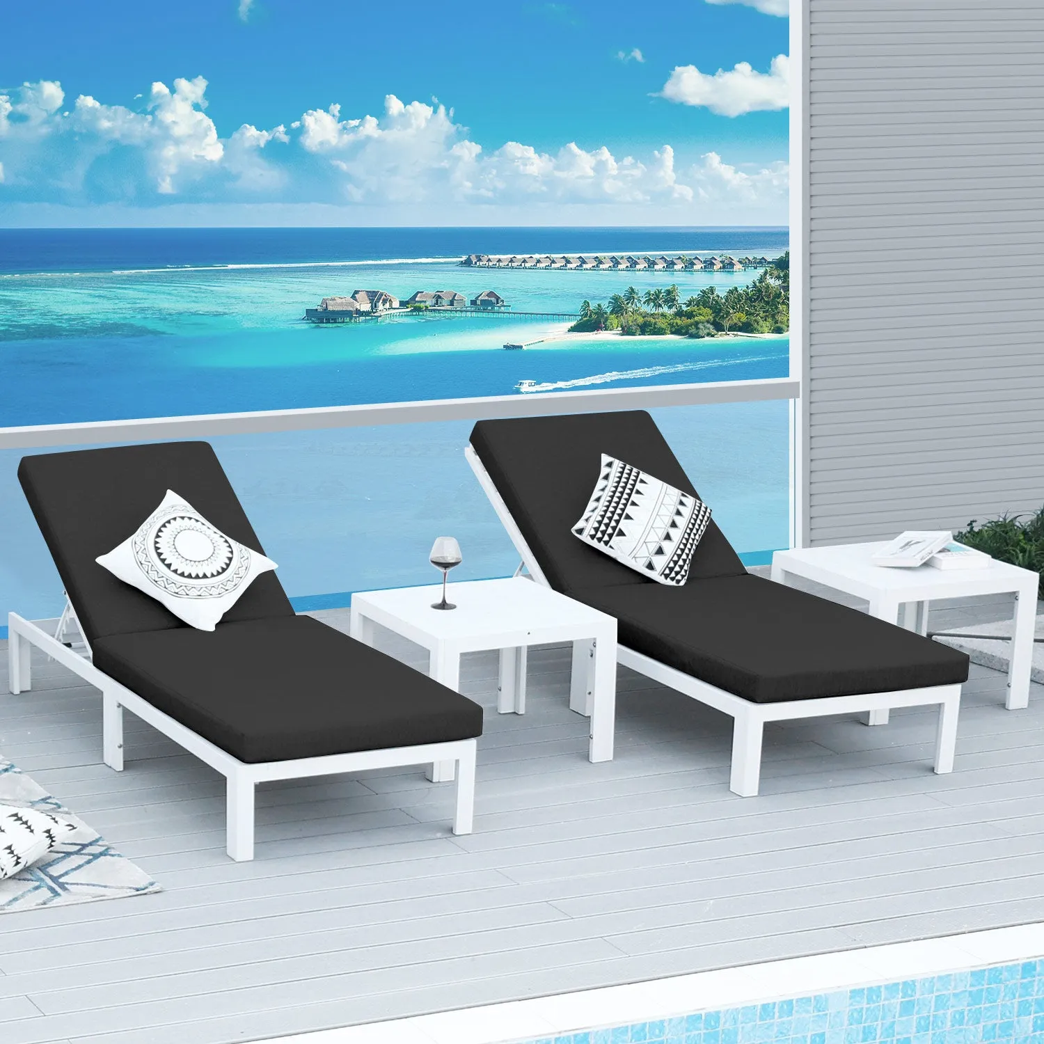 Patio Aluminum Chasie Lounge With Table For 2 Seat