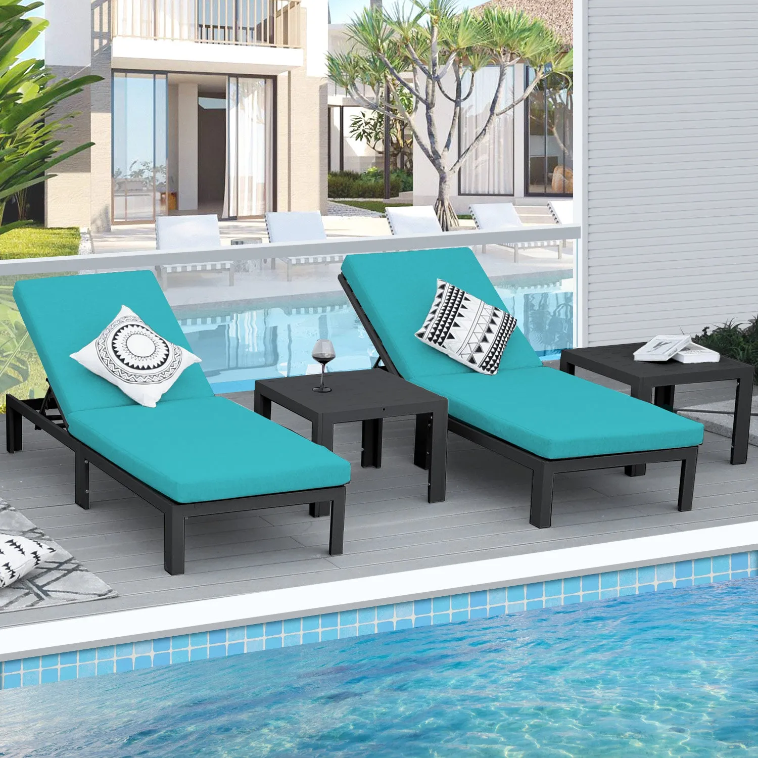 Patio Aluminum Chasie Lounge With Table For 2 Seat