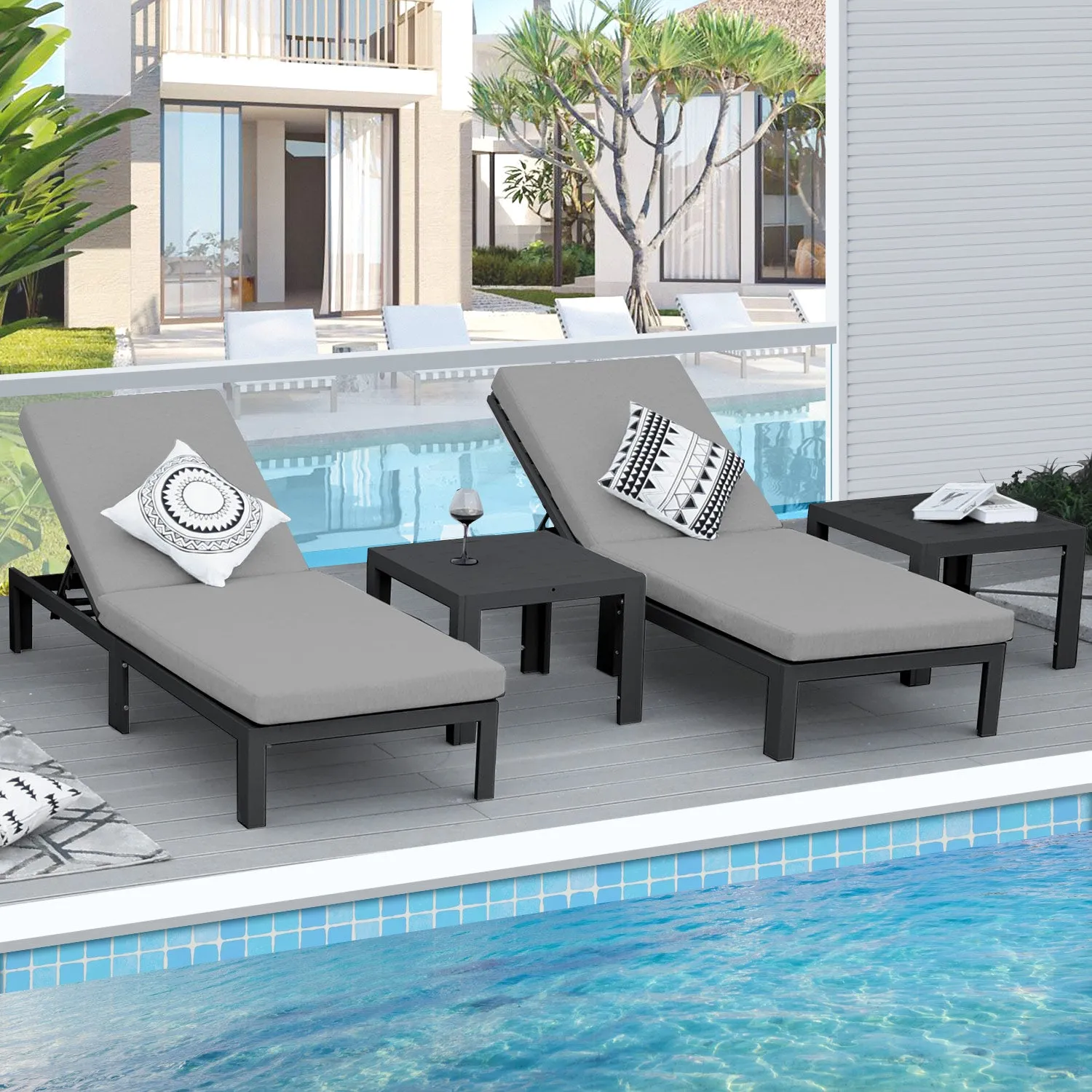 Patio Aluminum Chasie Lounge With Table For 2 Seat