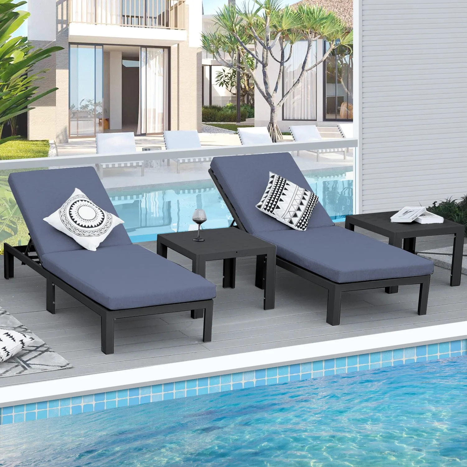 Patio Aluminum Chasie Lounge With Table For 2 Seat