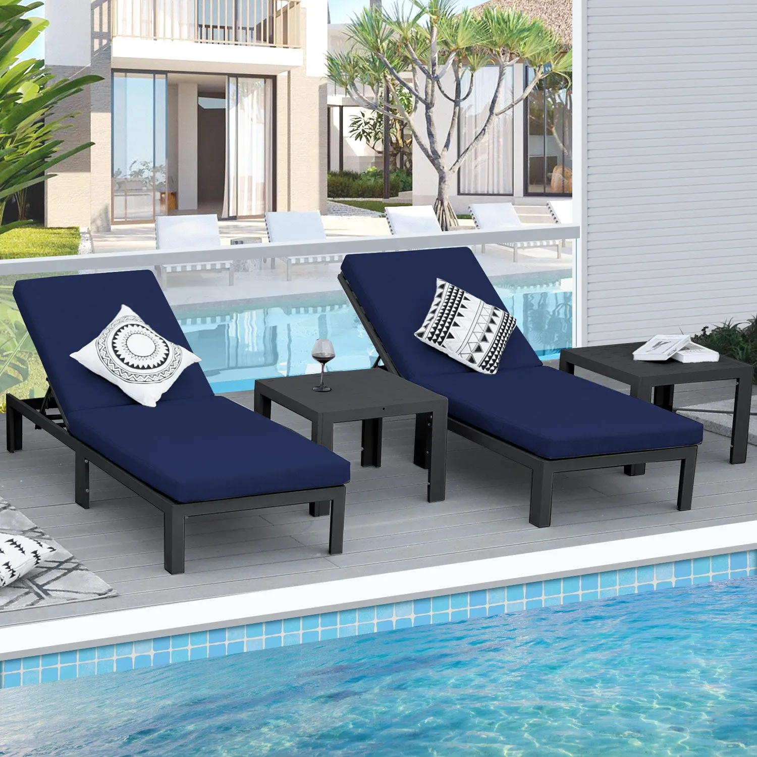 Patio Aluminum Chasie Lounge With Table For 2 Seat