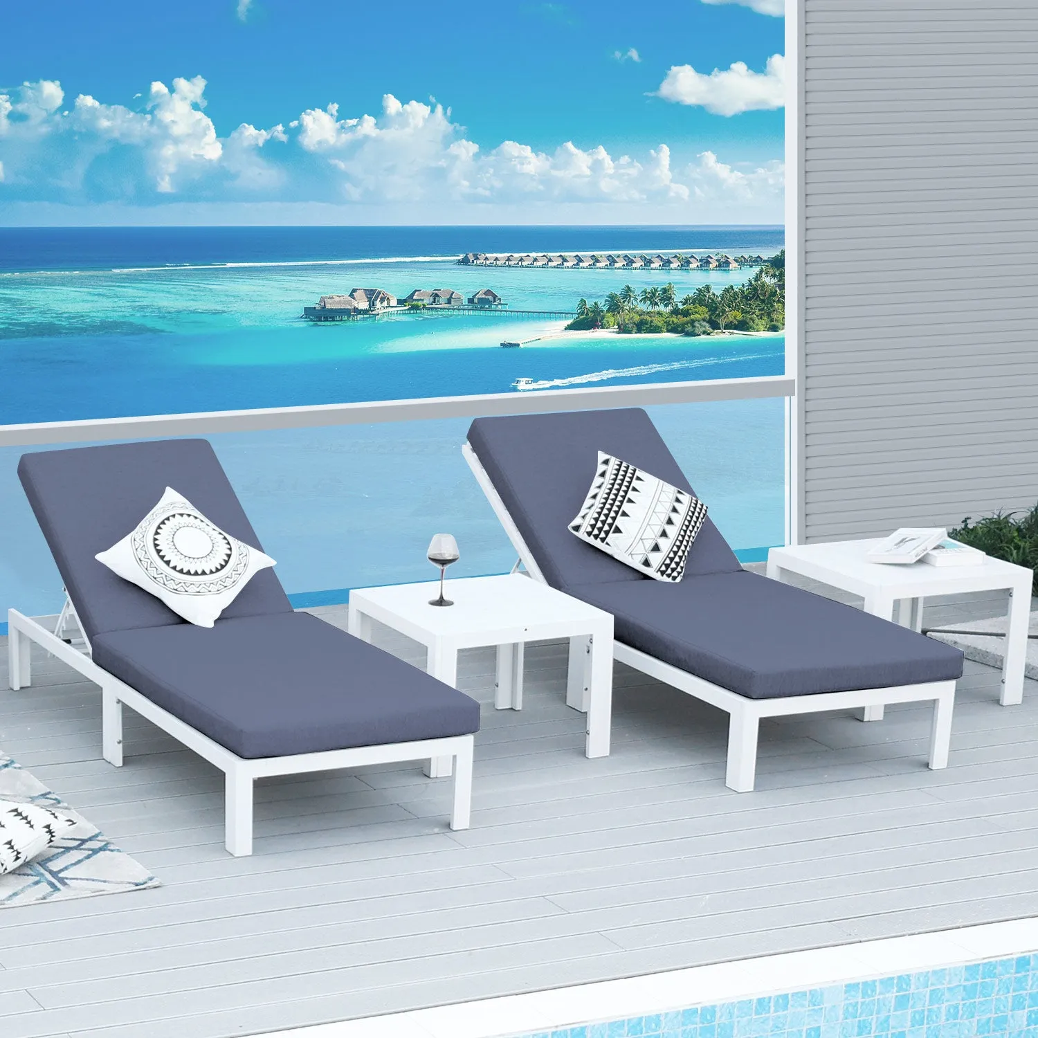 Patio Aluminum Chasie Lounge With Table For 2 Seat