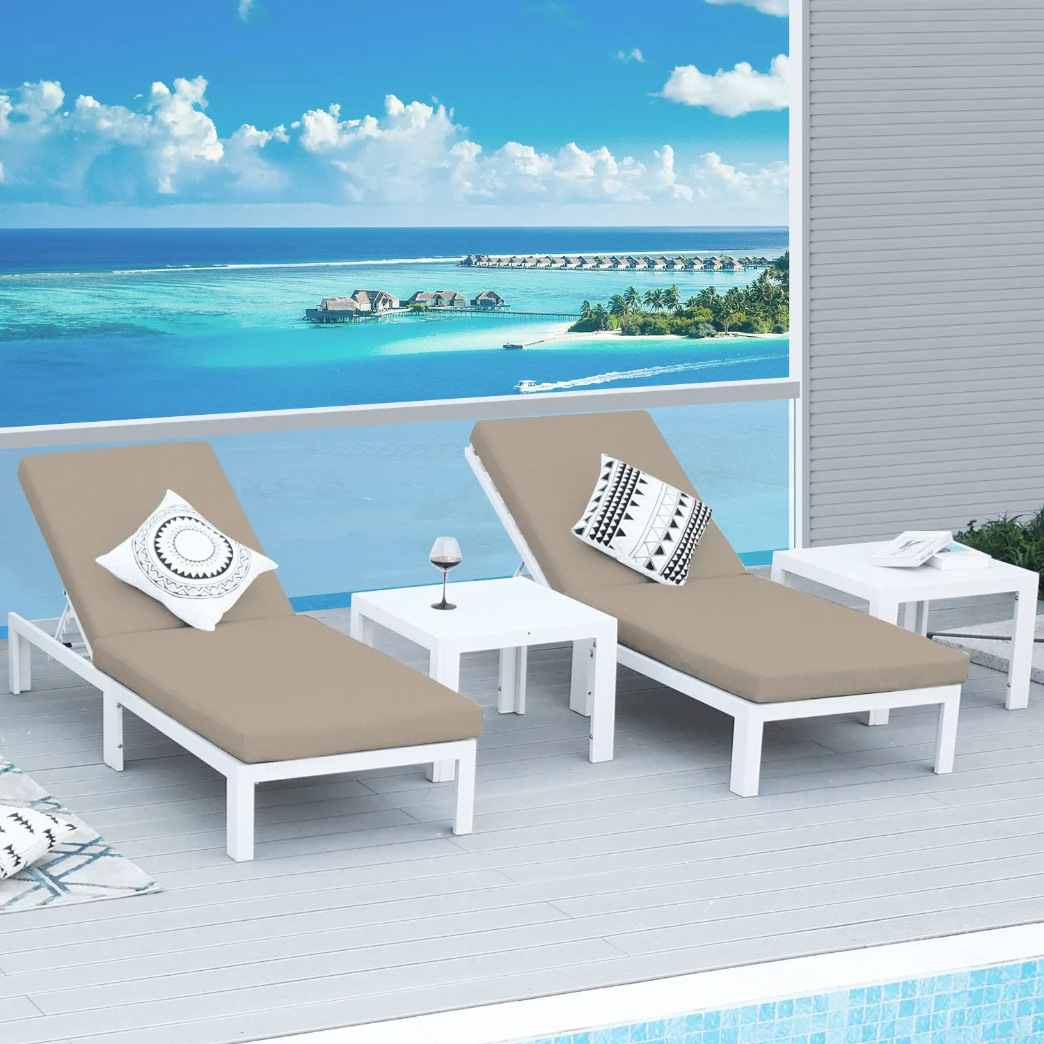 Patio Aluminum Chasie Lounge With Table For 2 Seat