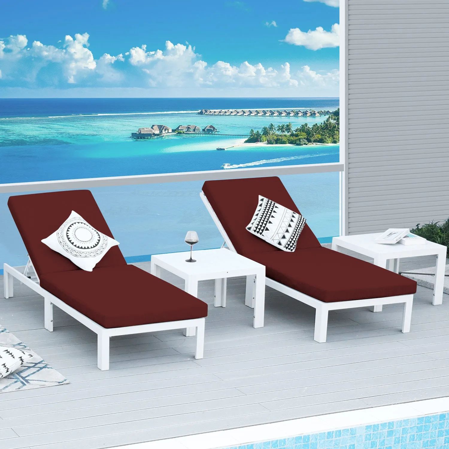 Patio Aluminum Chasie Lounge With Table For 2 Seat