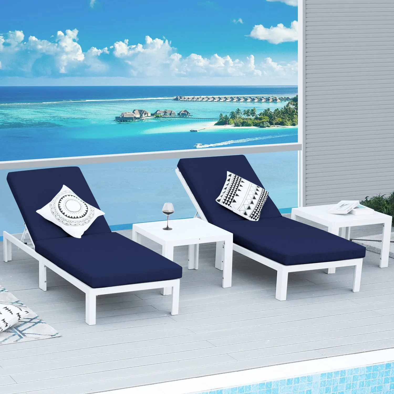 Patio Aluminum Chasie Lounge With Table For 2 Seat