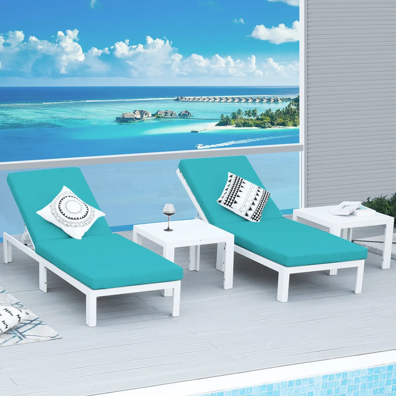 Patio Aluminum Chasie Lounge With Table For 2 Seat