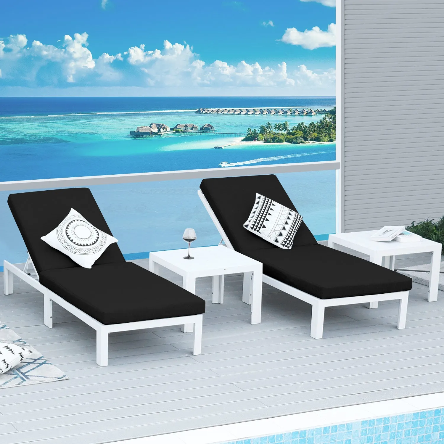 Patio Aluminum Chasie Lounge With Table For 2 Seat