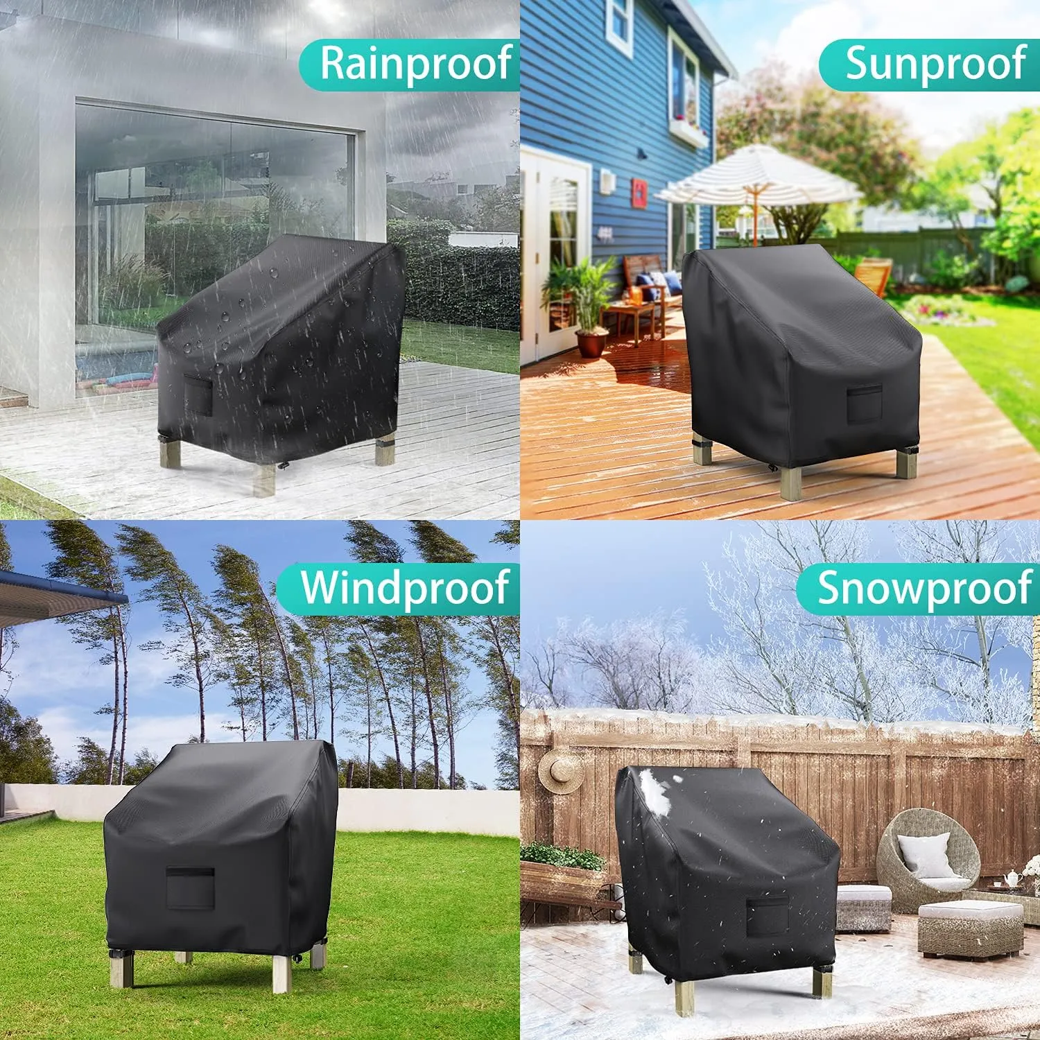 Patio Chair Covers for Outdoor Furniture Waterproof 2 Pack, Lawn Chair Covers 600D Heavy Duty Oxford Cloth, Large Covers for Lounge Lawn Deep Seat Black 38" W x 31" D x 29" H