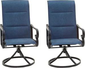 Patio Dining Chairs High Back Outdoor Swivel Rocker Set with All Weather Frame (Blue,Set of 2)