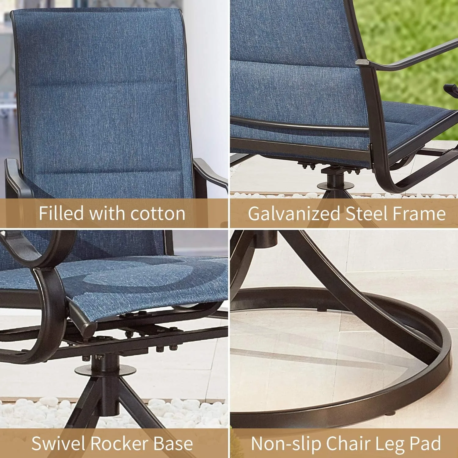 Patio Dining Chairs High Back Outdoor Swivel Rocker Set with All Weather Frame (Blue,Set of 2)