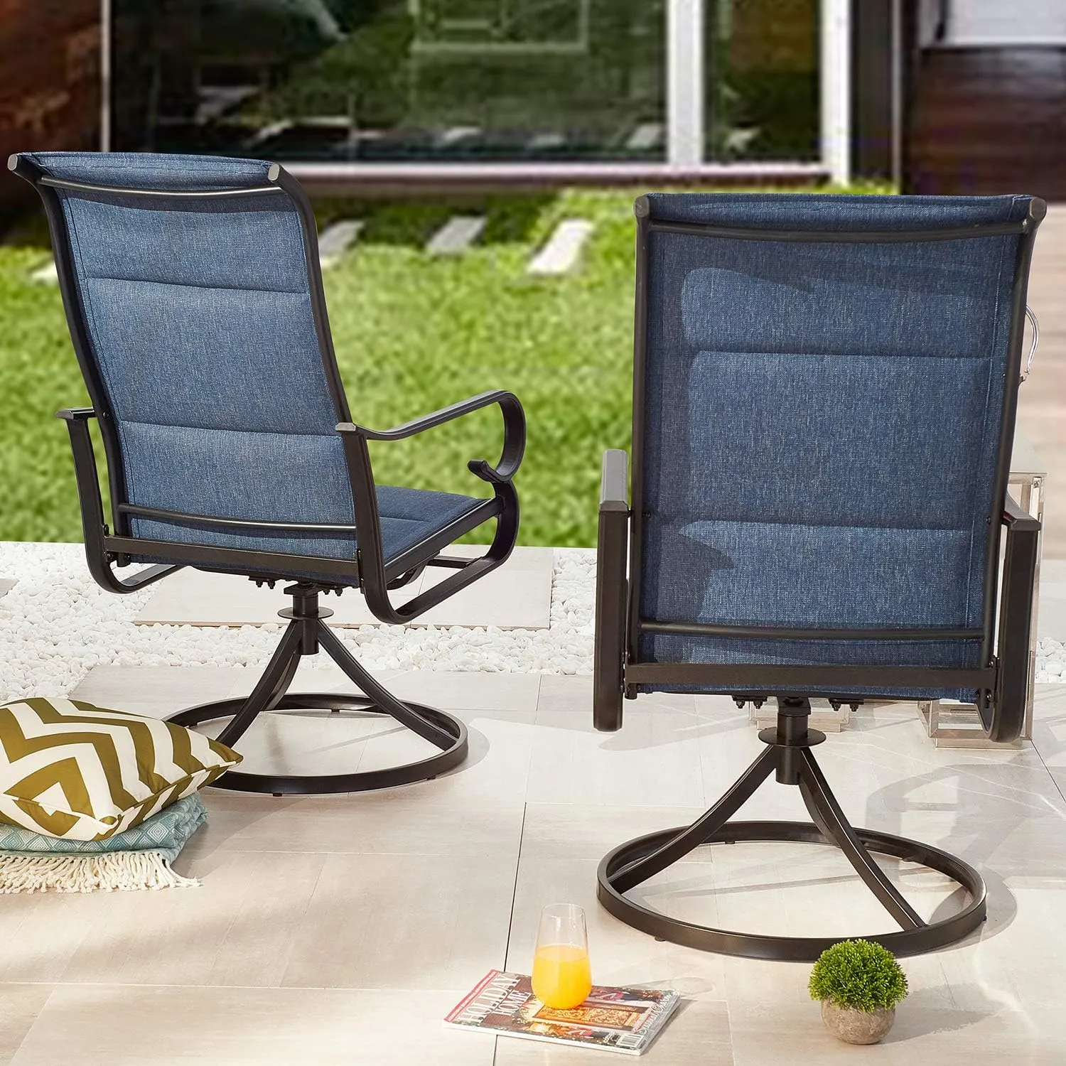 Patio Dining Chairs High Back Outdoor Swivel Rocker Set with All Weather Frame (Blue,Set of 2)