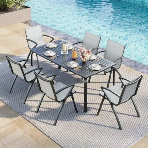 Patio Dining Set 7 Pieces with 6PCS Outdoor Dining Chairs & 71" Aluminum Patio Table for 6-8 Person – Textilene Comfort Chairs Sleek, Rust-Proof Design for Garden, Poolside and Sunset Gathe
