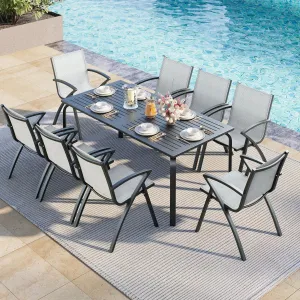 Patio Dining Set 9 PCS with Outdoor Dining Chairs 8PCS & 71" Aluminum Patio Table – Textilene Comfort Chair Sleek, Rust-Proof Design for Garden, Poolside and Sunset Gatherings
