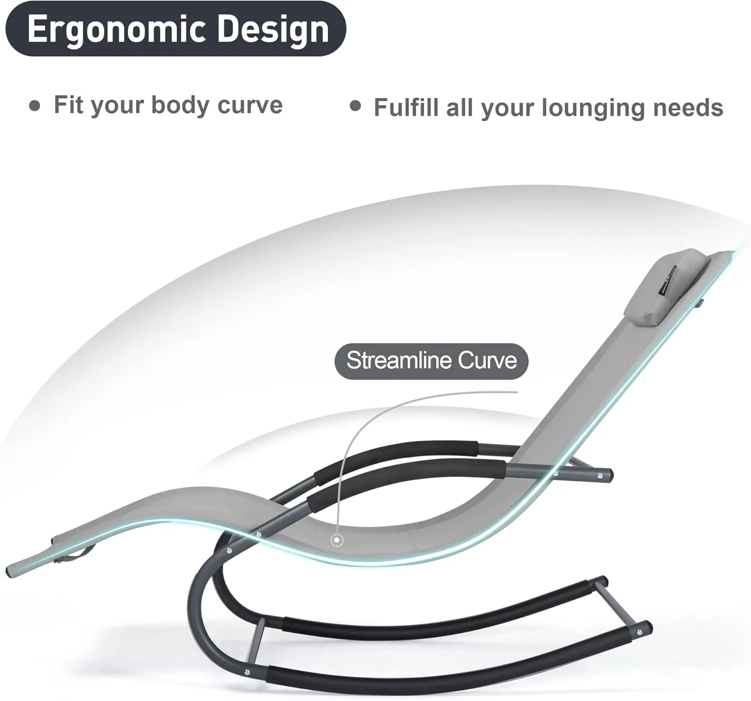 Patio Lounge Chair with Detachable Pillow, Chaise Lounge Chair for Outside Pool, Light Grey
