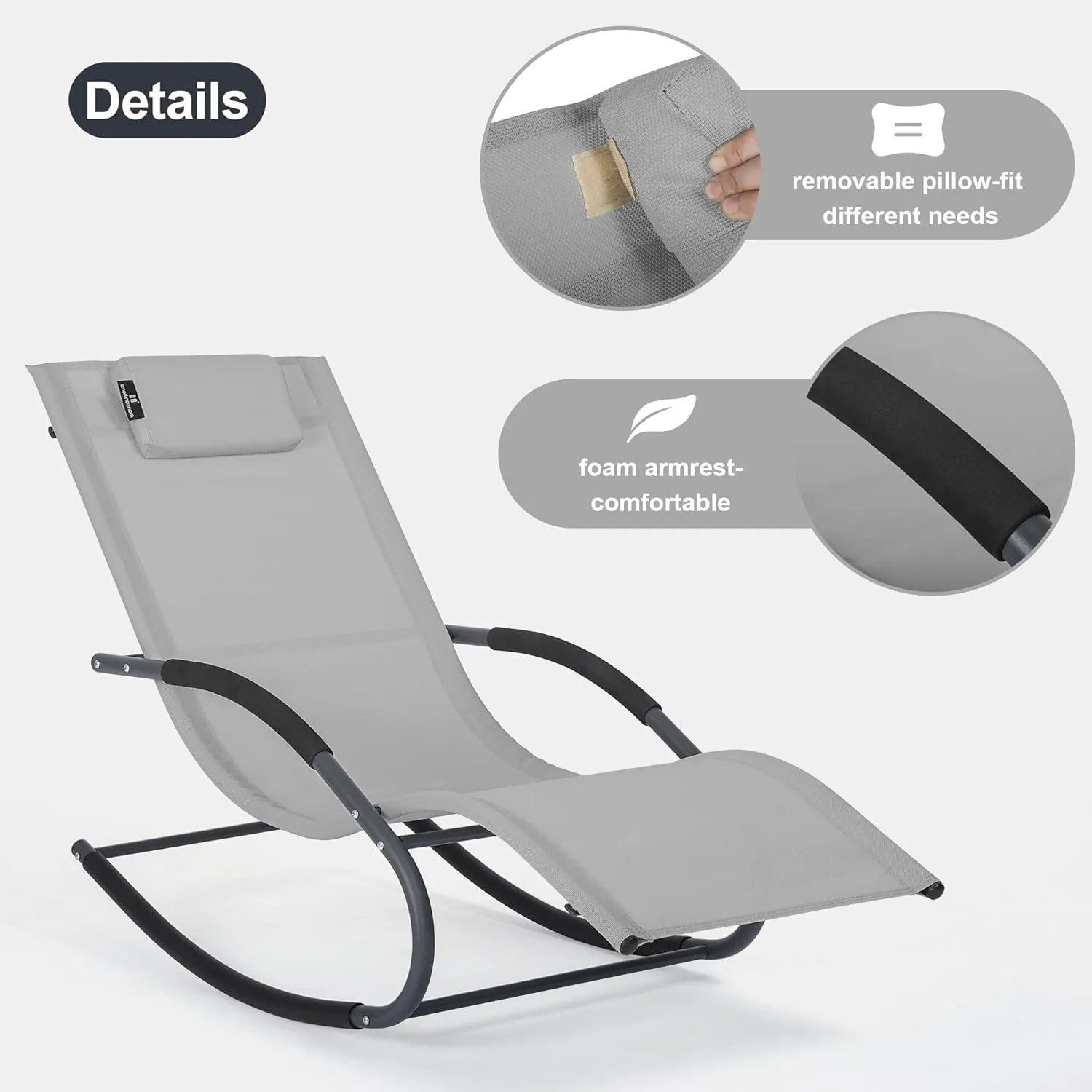 Patio Lounge Chair with Detachable Pillow, Chaise Lounge Chair for Outside Pool, Light Grey