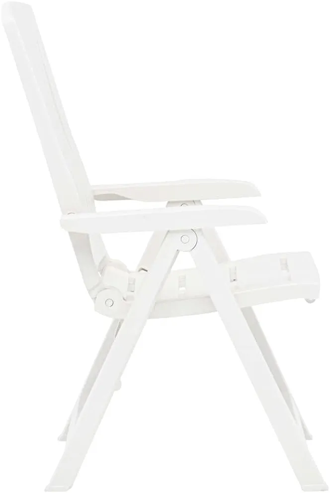 Patio Reclining Chairs 2 Pcs White Plastic Lounge Chair Foldable Outdoor Furniture Adjustable Backrest for Patio, Garden, Beach and Poolside