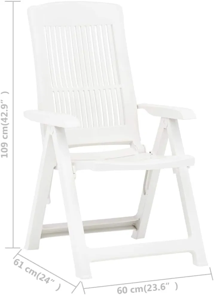 Patio Reclining Chairs 2 Pcs White Plastic Lounge Chair Foldable Outdoor Furniture Adjustable Backrest for Patio, Garden, Beach and Poolside