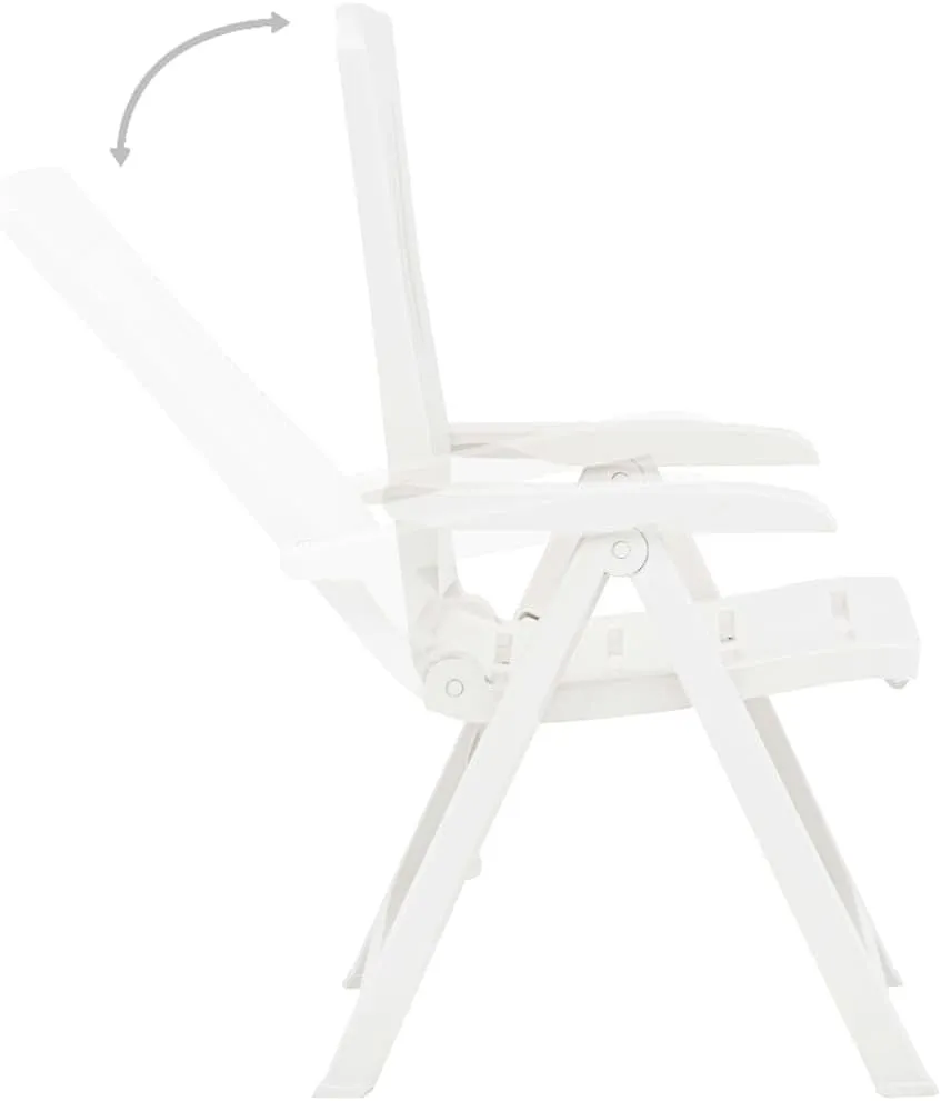 Patio Reclining Chairs 2 Pcs White Plastic Lounge Chair Foldable Outdoor Furniture Adjustable Backrest for Patio, Garden, Beach and Poolside