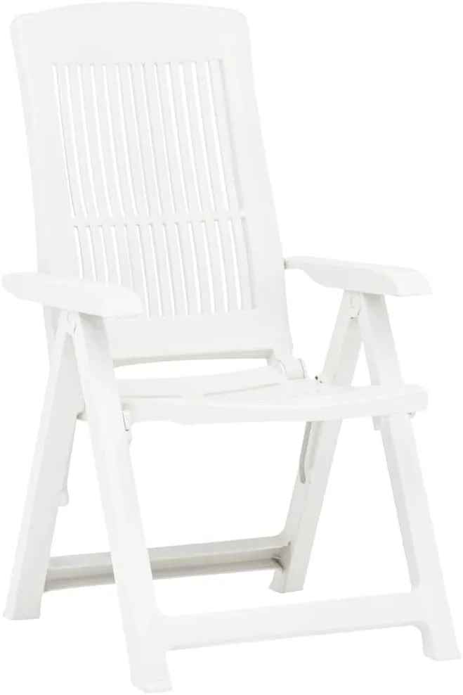 Patio Reclining Chairs 2 Pcs White Plastic Lounge Chair Foldable Outdoor Furniture Adjustable Backrest for Patio, Garden, Beach and Poolside