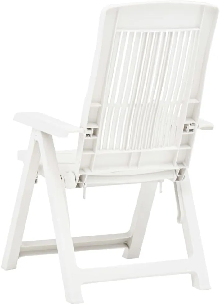Patio Reclining Chairs 2 Pcs White Plastic Lounge Chair Foldable Outdoor Furniture Adjustable Backrest for Patio, Garden, Beach and Poolside