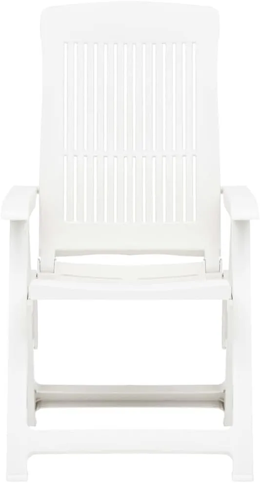 Patio Reclining Chairs 2 Pcs White Plastic Lounge Chair Foldable Outdoor Furniture Adjustable Backrest for Patio, Garden, Beach and Poolside