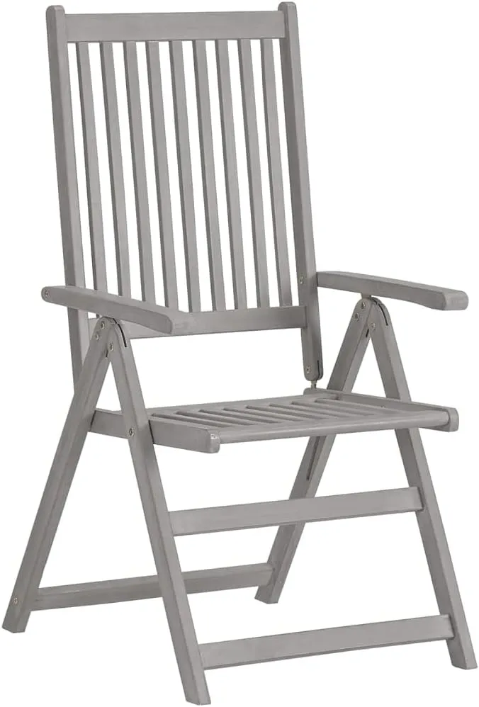 Patio Reclining Chairs Set 4 pcs with Cushions Gray Solid Acacia Wood Adjustable Backrest Comfortable Outdoor Lounge Chairs for Dining and Relaxing in Garden