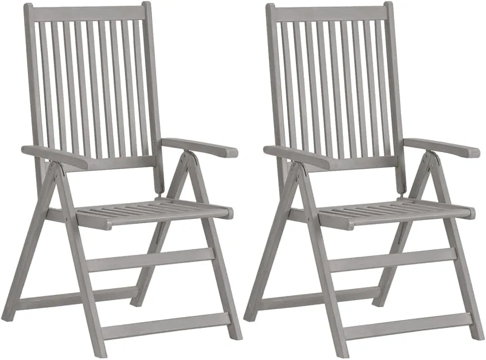 Patio Reclining Chairs Set 4 pcs with Cushions Gray Solid Acacia Wood Adjustable Backrest Comfortable Outdoor Lounge Chairs for Dining and Relaxing in Garden