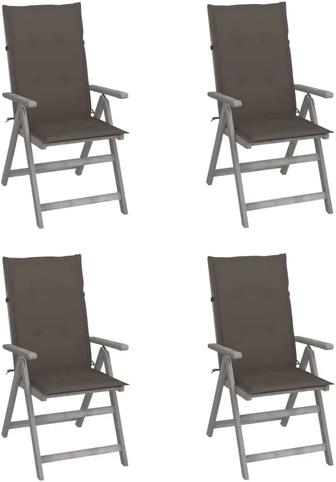 Patio Reclining Chairs Set 4 pcs with Cushions Gray Solid Acacia Wood Adjustable Backrest Comfortable Outdoor Lounge Chairs for Dining and Relaxing in Garden