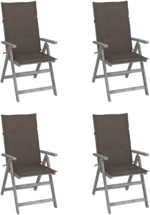 Patio Reclining Chairs Set 4 pcs with Cushions Gray Solid Acacia Wood Adjustable Backrest Comfortable Outdoor Lounge Chairs for Dining and Relaxing in Garden