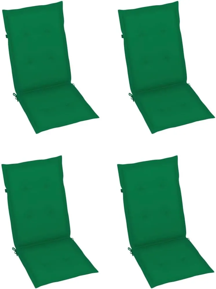 Patio Reclining Chairs Set of 4 with Cushions Adjustable Solid Acacia Wood Lounge Chairs for Outdoor Dining and Relaxing, Foldable Lawn Chairs with Green Cushions