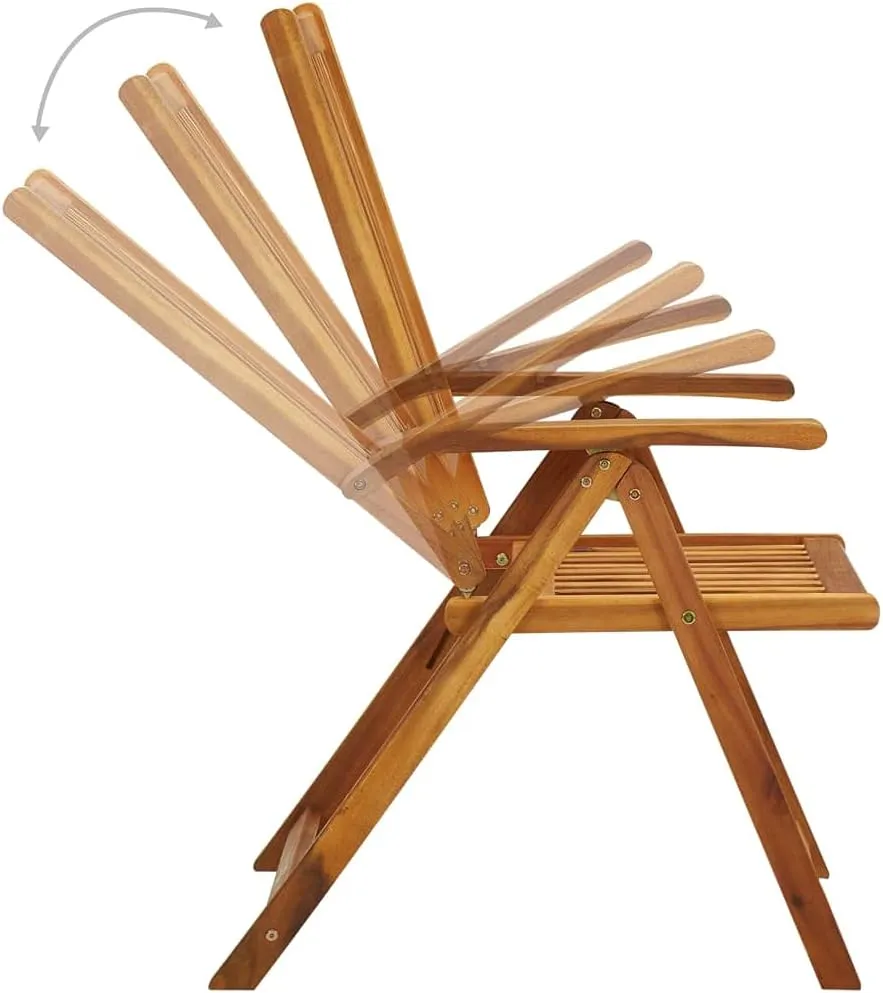 Patio Reclining Chairs Set of 4 with Cushions Adjustable Solid Acacia Wood Lounge Chairs for Outdoor Dining and Relaxing, Foldable Lawn Chairs with Green Cushions
