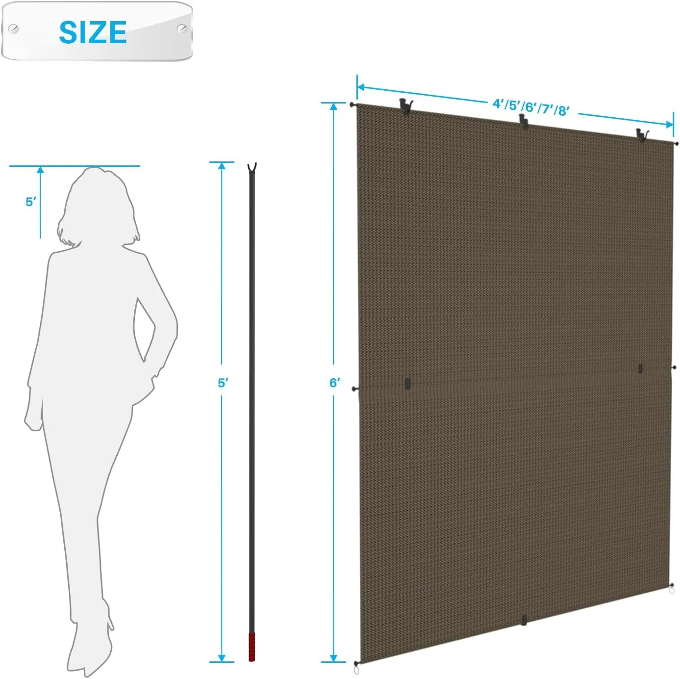Patio Shades Roll Up Outdoor 6'Wx6'H Foldable Roller Shade Patio Blinds Exterior Block Sun Screen for Outside Porch Deck Balcony Pergola Carport, Brown