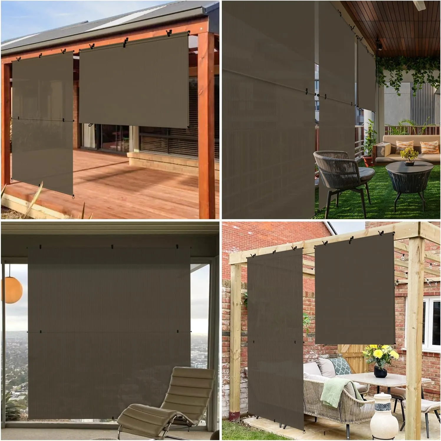 Patio Shades Roll Up Outdoor 6'Wx6'H Foldable Roller Shade Patio Blinds Exterior Block Sun Screen for Outside Porch Deck Balcony Pergola Carport, Brown