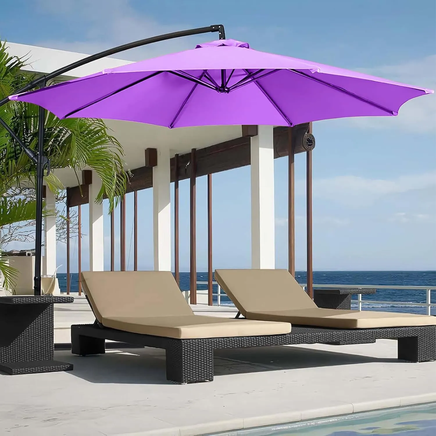 Patio Umbrella Canopy, Universal Replacement Cover for 10 Feet 8- Ribs Outdoor Round Patio Market Umbrella Parasol Canopy Top Sun Shade Accessory, 300D UV Protective And Water Resistant Patio Canopy (Purple)