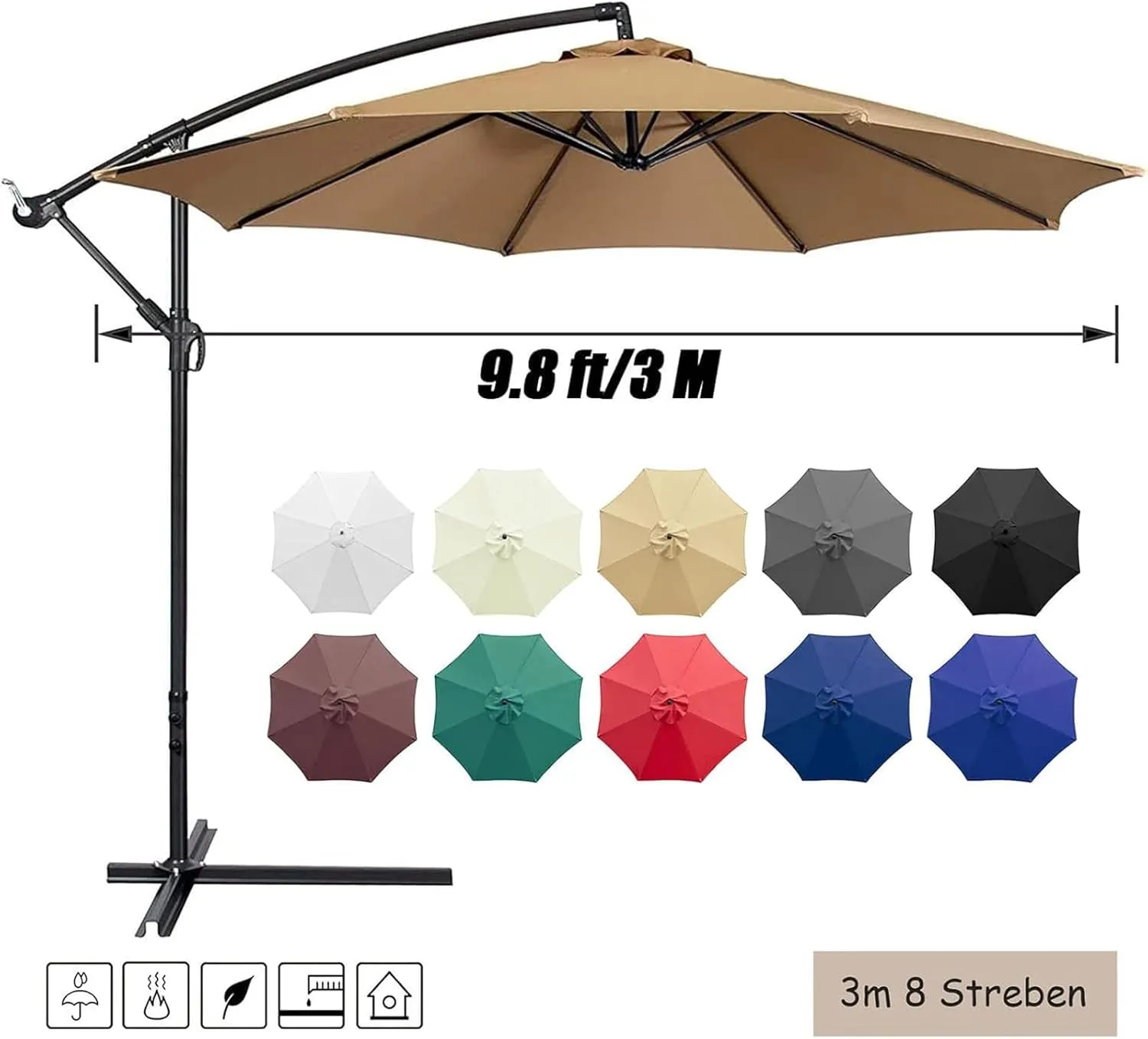 Patio Umbrella Canopy, Universal Replacement Cover for 10 Feet 8- Ribs Outdoor Round Patio Market Umbrella Parasol Canopy Top Sun Shade Accessory, 300D UV Protective And Water Resistant Patio Canopy (Purple)