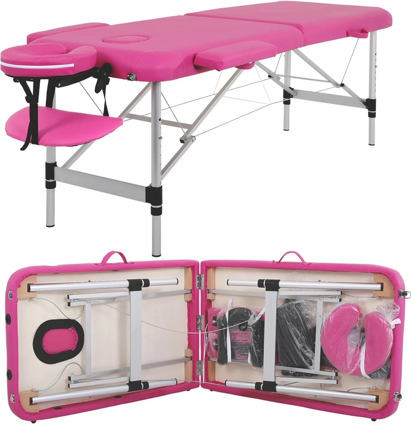 PayLessHere Aluminium Massage Bed Portable Massage Table 24 inche Wide Lash Bed 2 Folding Heigh Adjustable Spa Table with Non-Woven Bag for Spa Footmassage Facial CareSpa Tattoo