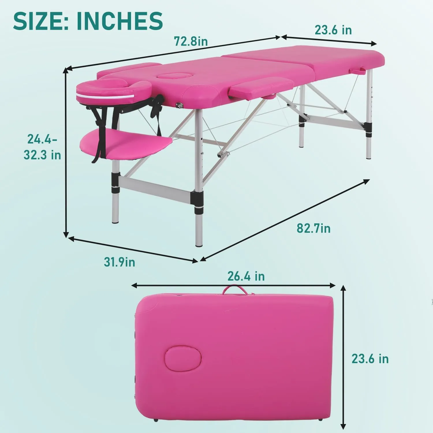 PayLessHere Aluminium Massage Bed Portable Massage Table 24 inche Wide Lash Bed 2 Folding Heigh Adjustable Spa Table with Non-Woven Bag for Spa Footmassage Facial CareSpa Tattoo