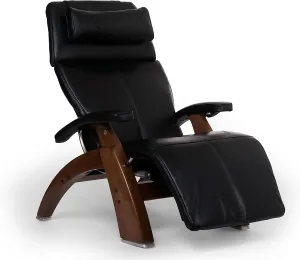 Perfect Chair Human Touch The Omni-Motion Walnut PC-600 Power Recline Ergonomic Zero Gravity Premium Leather Recliner with Memory Foam and Heat - Black PC-Live
