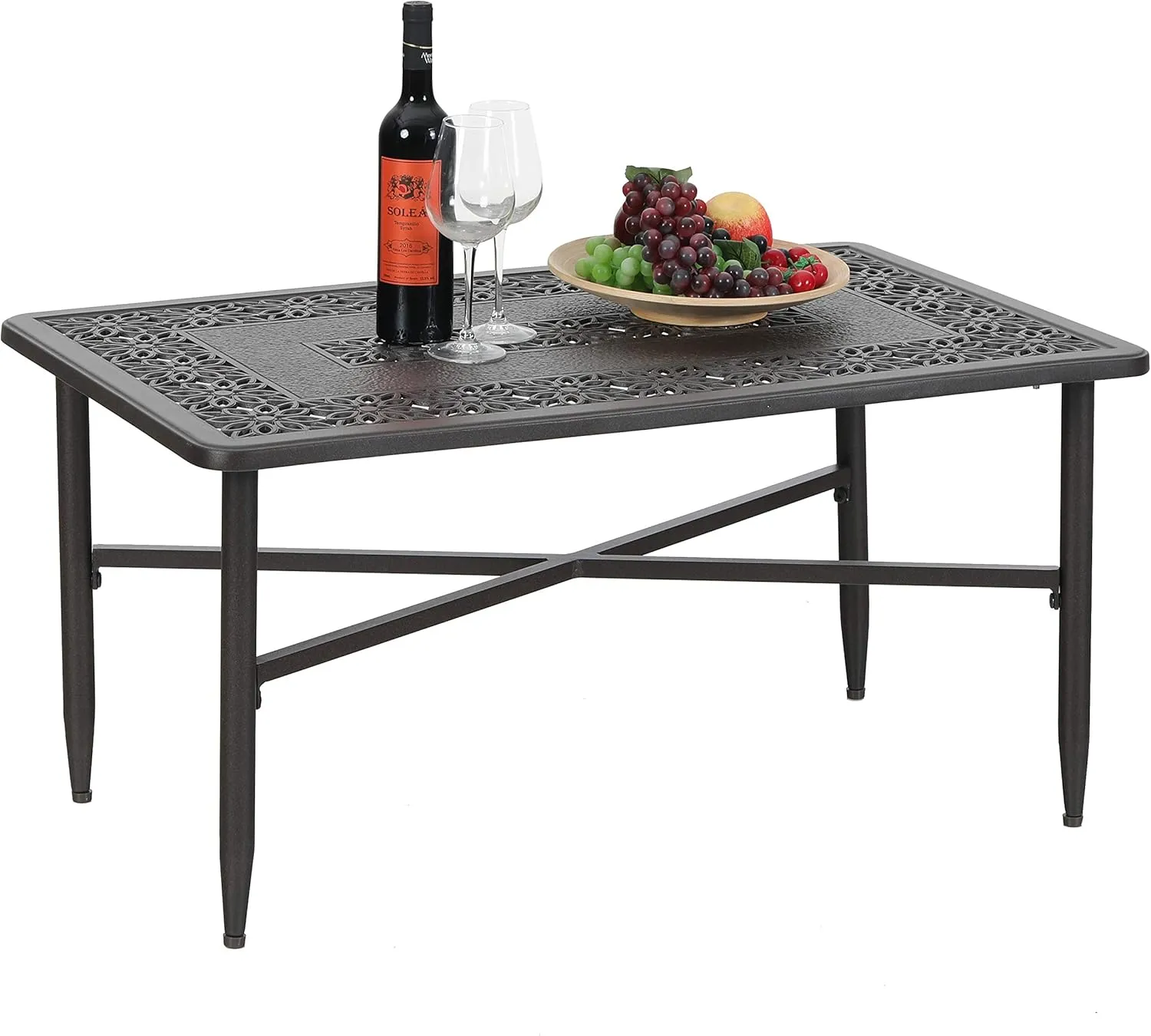PHI VILLA Outdoor Patio Cast Aluminum 38.6"x23" Rectangular Coffee Table - Frosted Surface