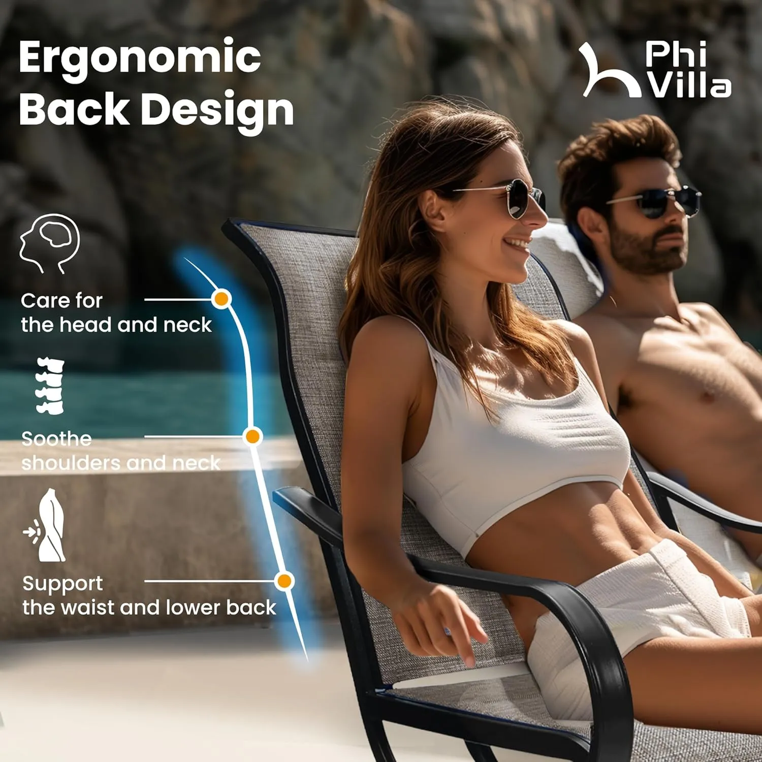 PHI VILLA Patio Dining Set for 6, Padded Textilene Swivel Dining Chairs & Brown Metal Slat Table Top with 1.6" Umbrella Hole, Rustproof Waterproof for All Weather,Outdoor Dining Set for Garden Yard