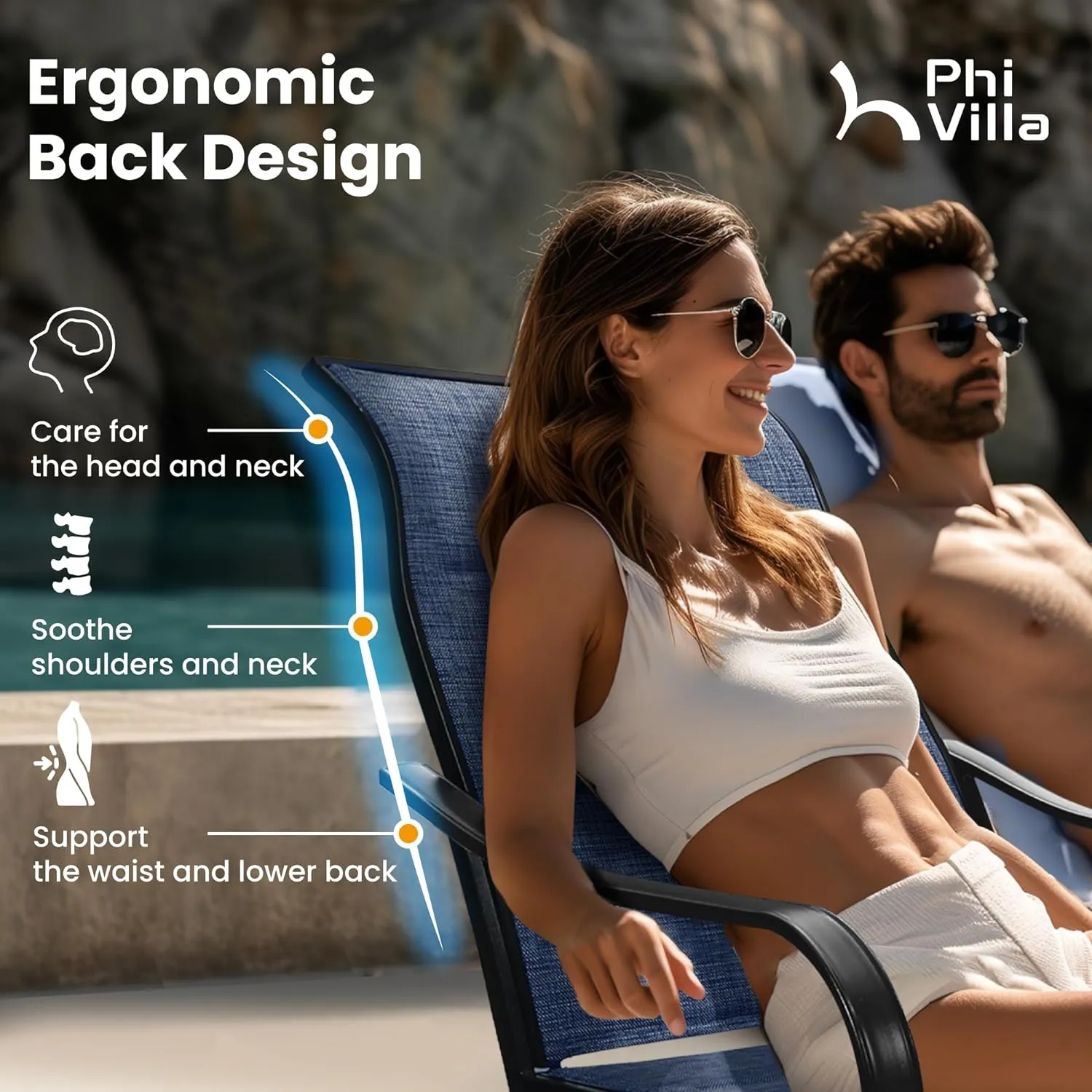 PHI VILLA Patio Swivel Dining Chairs Set of 2, All Weather Outdoor Chair with Padded Textilene & Black Metal Frame for Outdoor Lawn Garden Pooside (Blue)