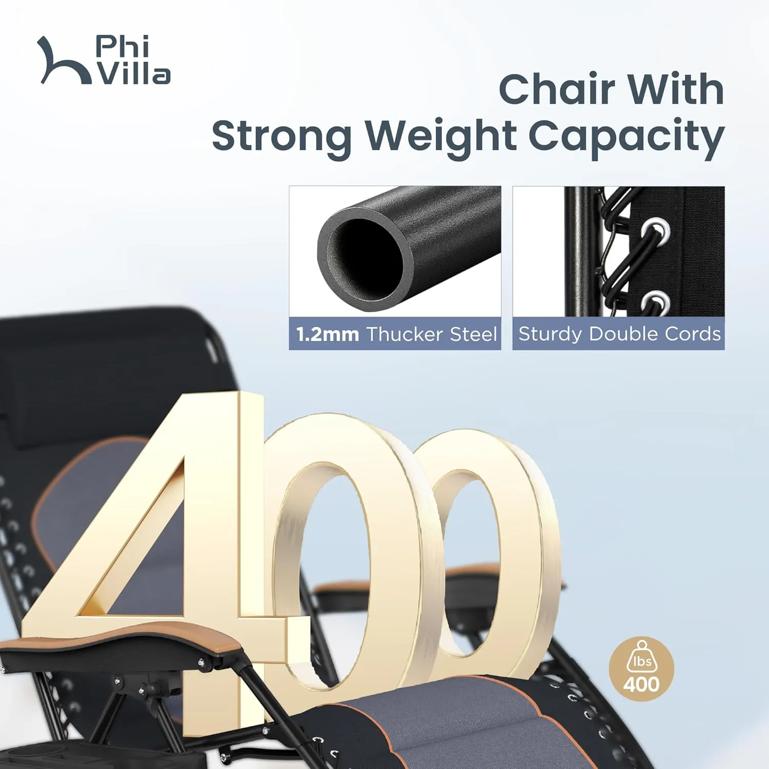 PHI VILLA XXL Oversized Padded Zero Gravity Chair, Foldable Patio Recliner, 30" Wide Seat Anti Gravity Lounger with Cup Holder, Set of 2, Support 400 LBS (Black)