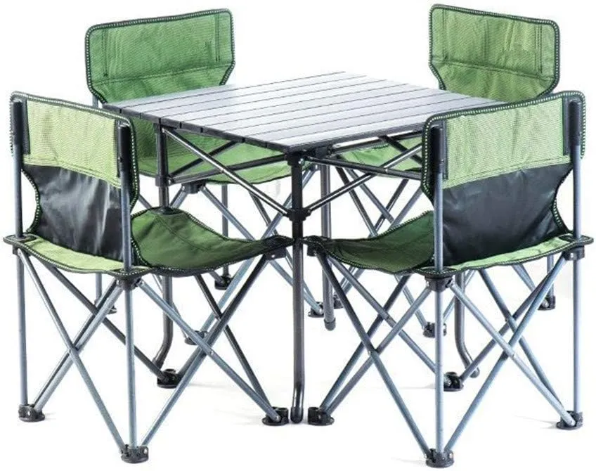 Picnic Table Lightweight Outdoor Camp Portable Folding Table airs Set W/Carrying Bag 4 airs 1 Table Compact Size for Camping Portable Tables,Green (Green)