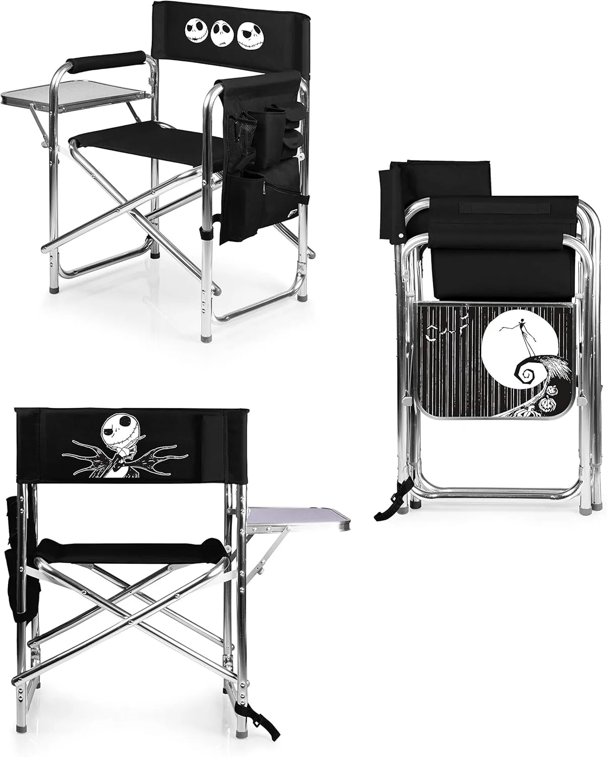 PICNIC TIME ONIVA - a Brand - Disney Nightmare Before Christmas Jack Sports Chair with Side Table, Beach Chair, Camp Chair for Adults, (Black)
