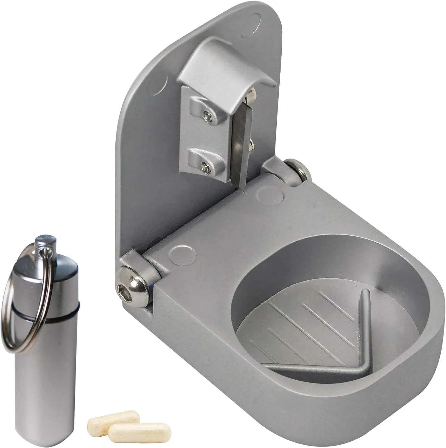 Pill Cutter Splitter with Pill Box by Pill Mill - Blade That Will Never Dull - Grip Handle Cuts Small or Large Pills with Ease - Light and Durable Tablet Divider - Perfect Medicine Slicer for Travel
