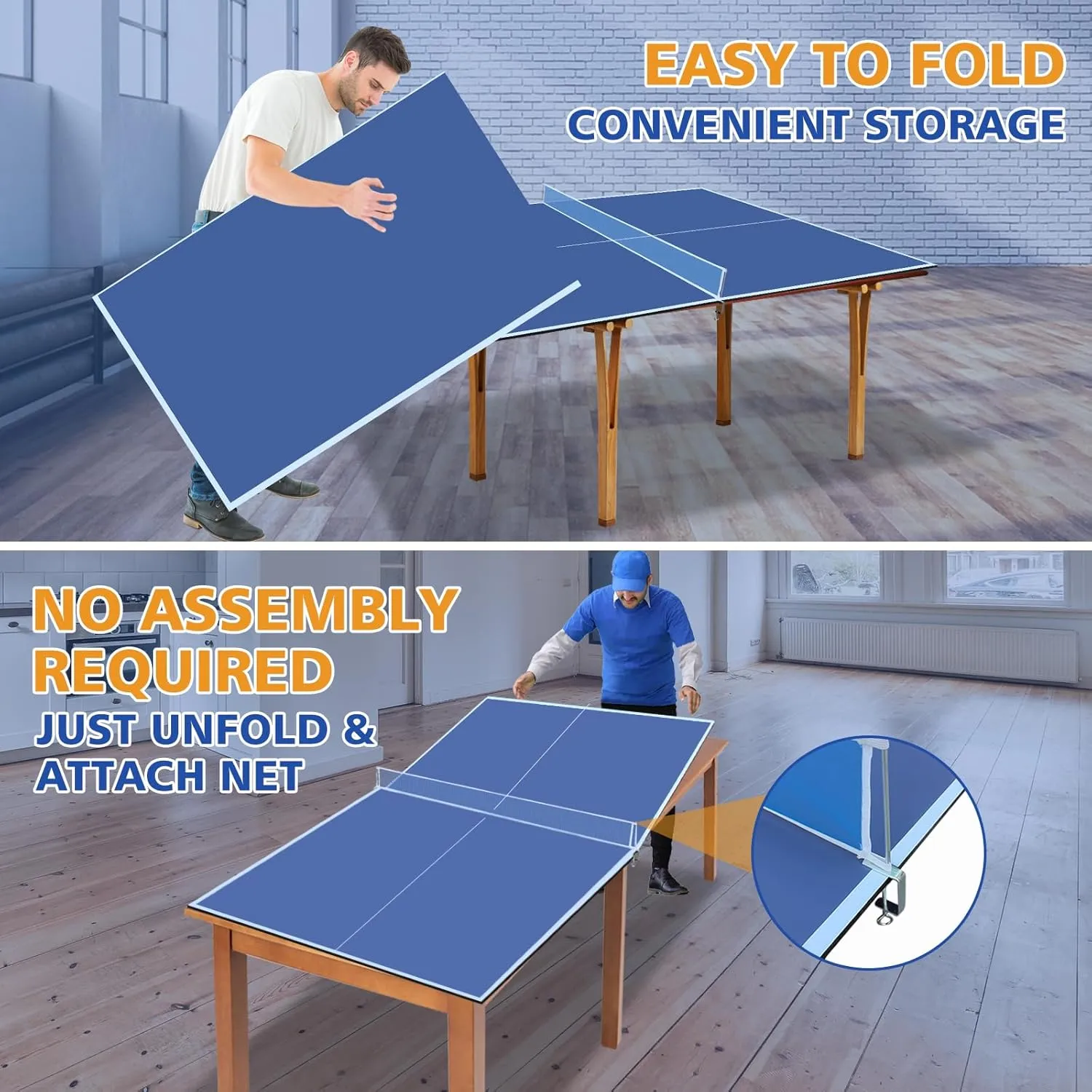 Ping Pong Conversion Top, 8 FT / 9 FT Foldable Table Tennis Topper for Pool & Billiard Tables, 12MM MDF, Compact Storage, Net & Posts Included, Easy Setup, Indoor Use
