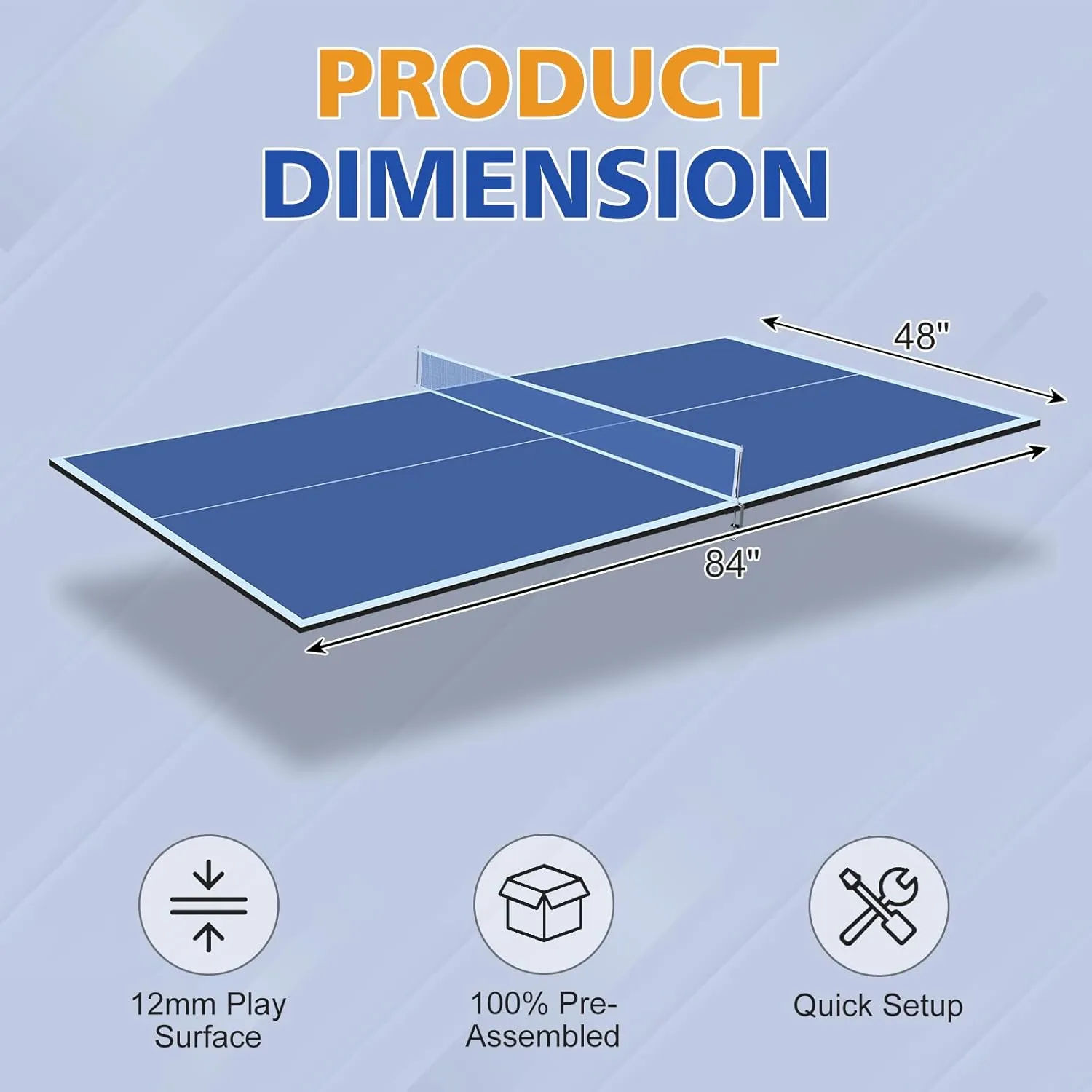 Ping Pong Conversion Top, 8 FT / 9 FT Foldable Table Tennis Topper for Pool & Billiard Tables, 12MM MDF, Compact Storage, Net & Posts Included, Easy Setup, Indoor Use