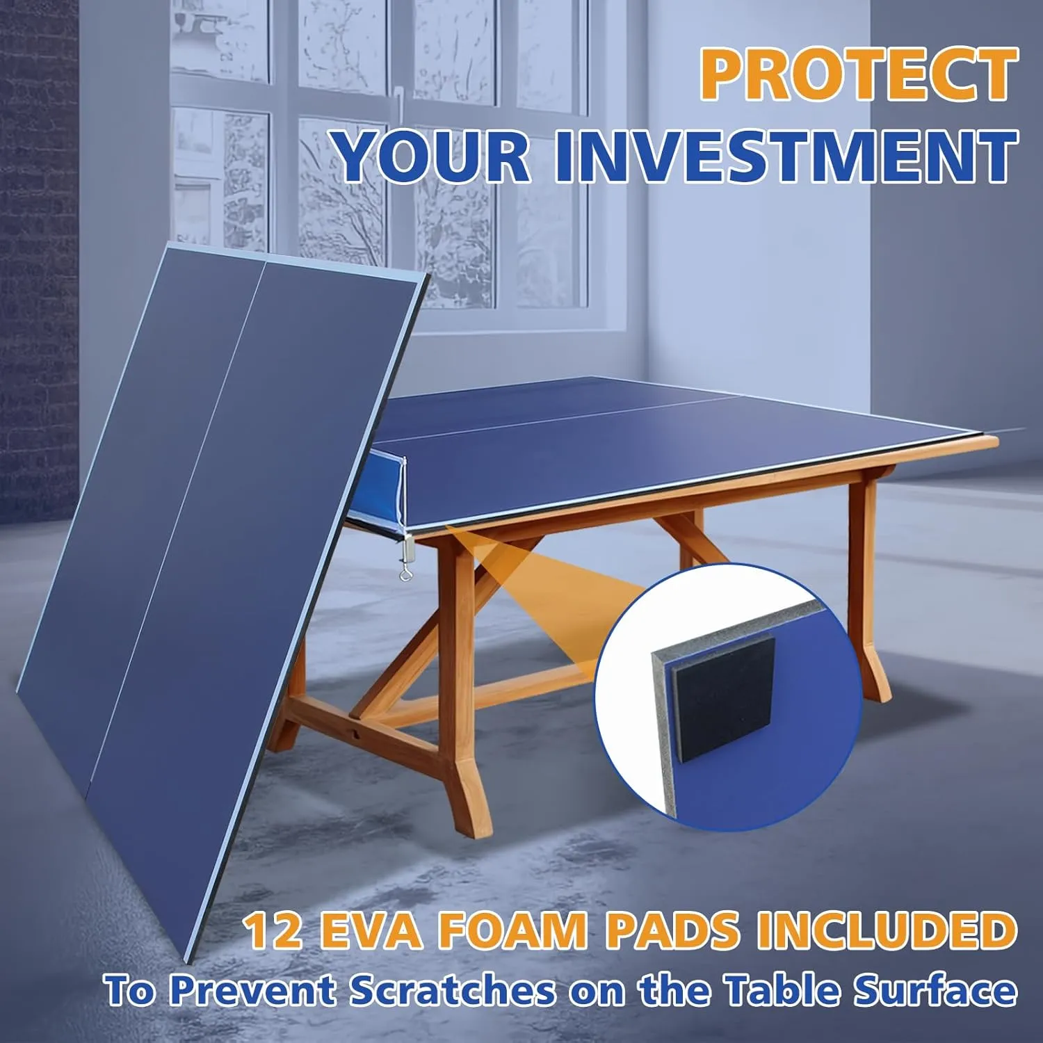 Ping Pong Conversion Top, 8 FT / 9 FT Foldable Table Tennis Topper for Pool & Billiard Tables, 12MM MDF, Compact Storage, Net & Posts Included, Easy Setup, Indoor Use