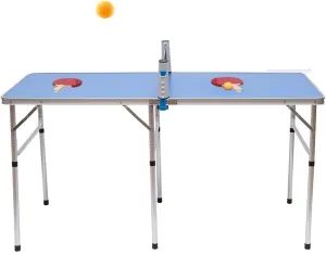 Ping Pong Table Blue Foldable Table Tennis Table Accessories Indoor Outdoor Durable Aluminum Ping Pong Table with 2 Paddles and 3 Balls, 60 * 30 * 30in